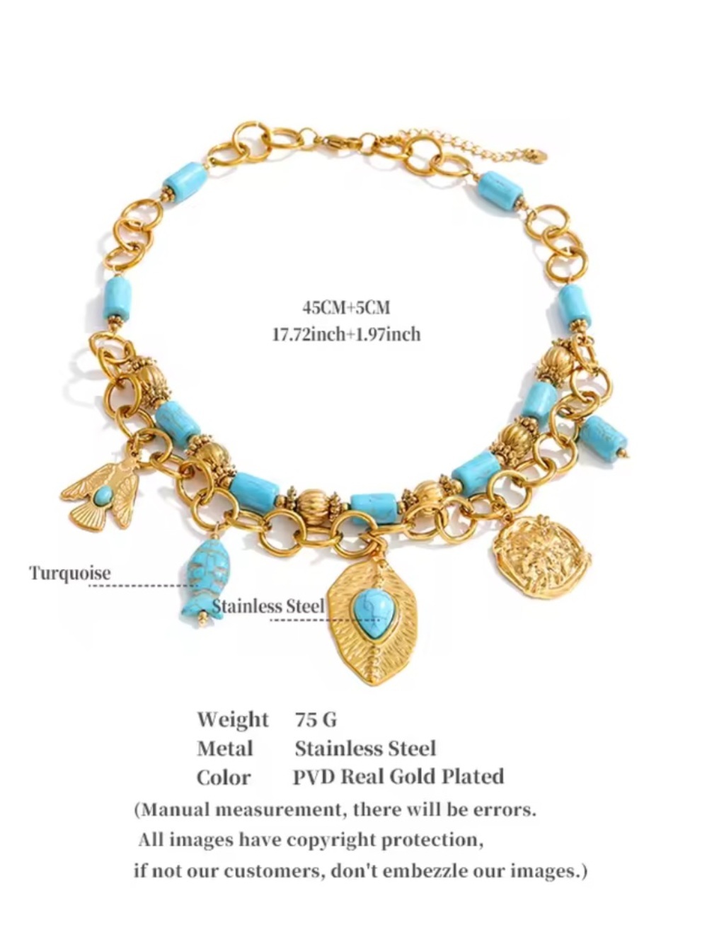 Coastal Luxe Turquoise Gold Charm Necklace - Picture 7 of 9